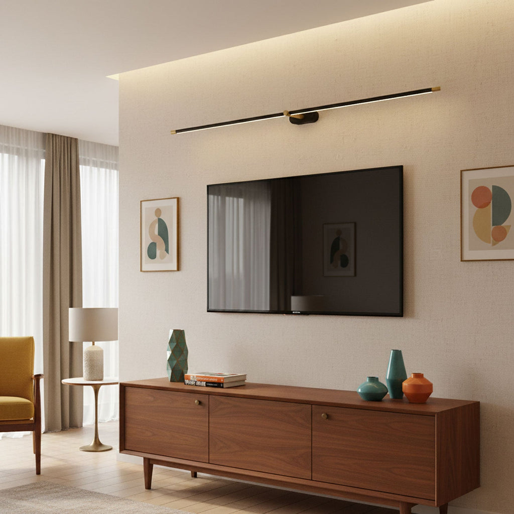 Slim cordless wall lamp lighting a hallway with warm glow