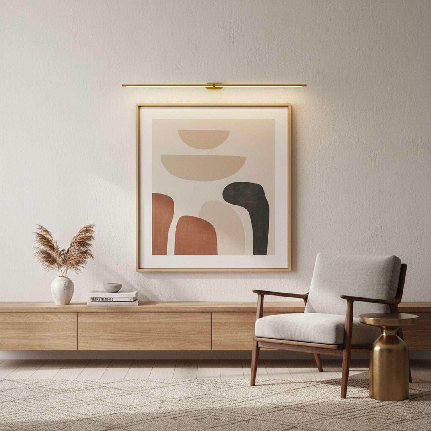 Linear wall lamp glowing above a vanity in a modern setting