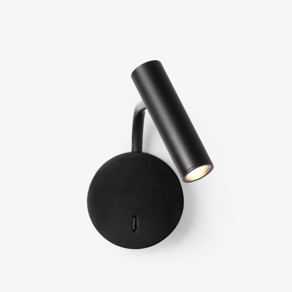 This black Clérachic wall sconce sits on a plain white backdrop, its arm angled upward.