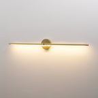 Linear LED wall lamp casting warm light over a vanity