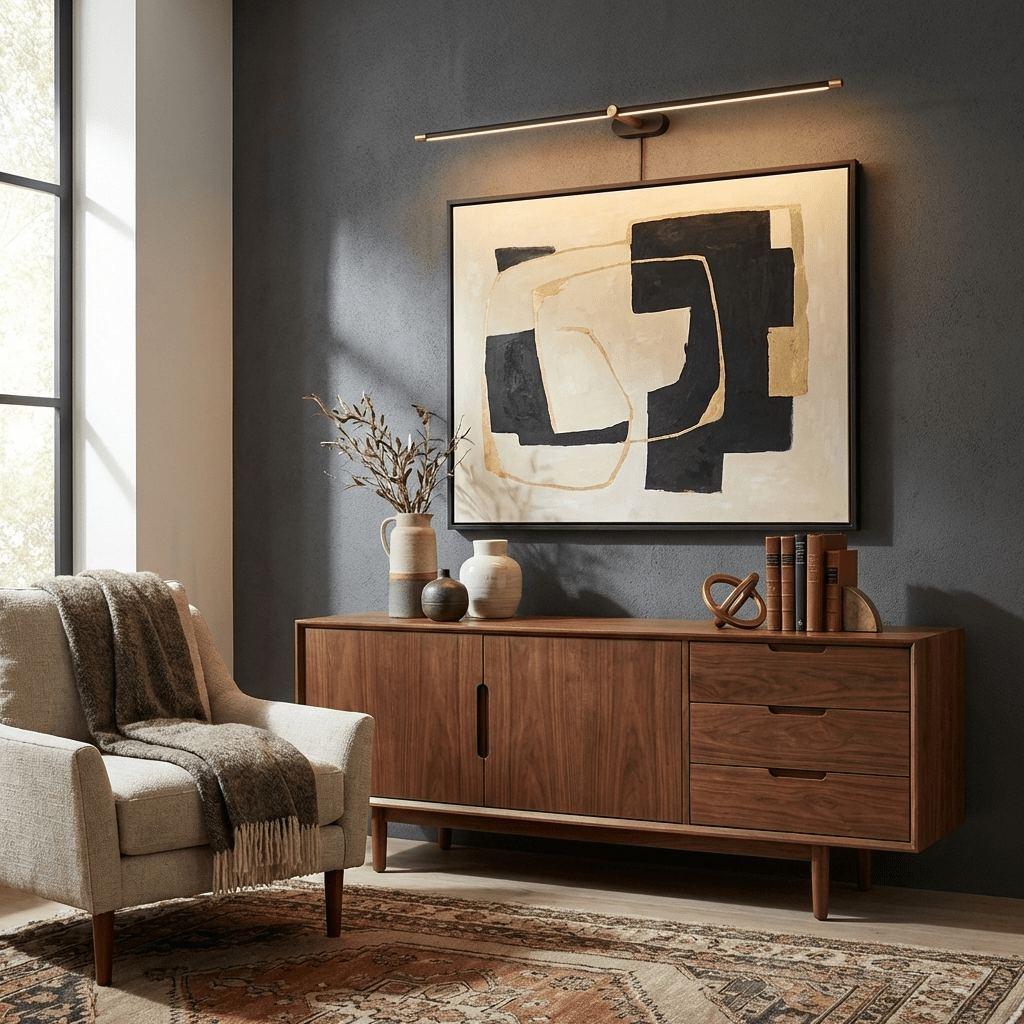 Linear LED wall lamp glowing in a modern interior