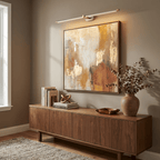 Linear LED wall lamp with slim profile, close detail view