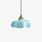 French Flower Pendant Light, Pleated Glass Shade, Brass, E27