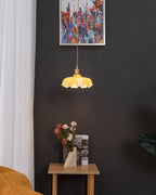 French Flower pendant light with soft green toned pleated shade