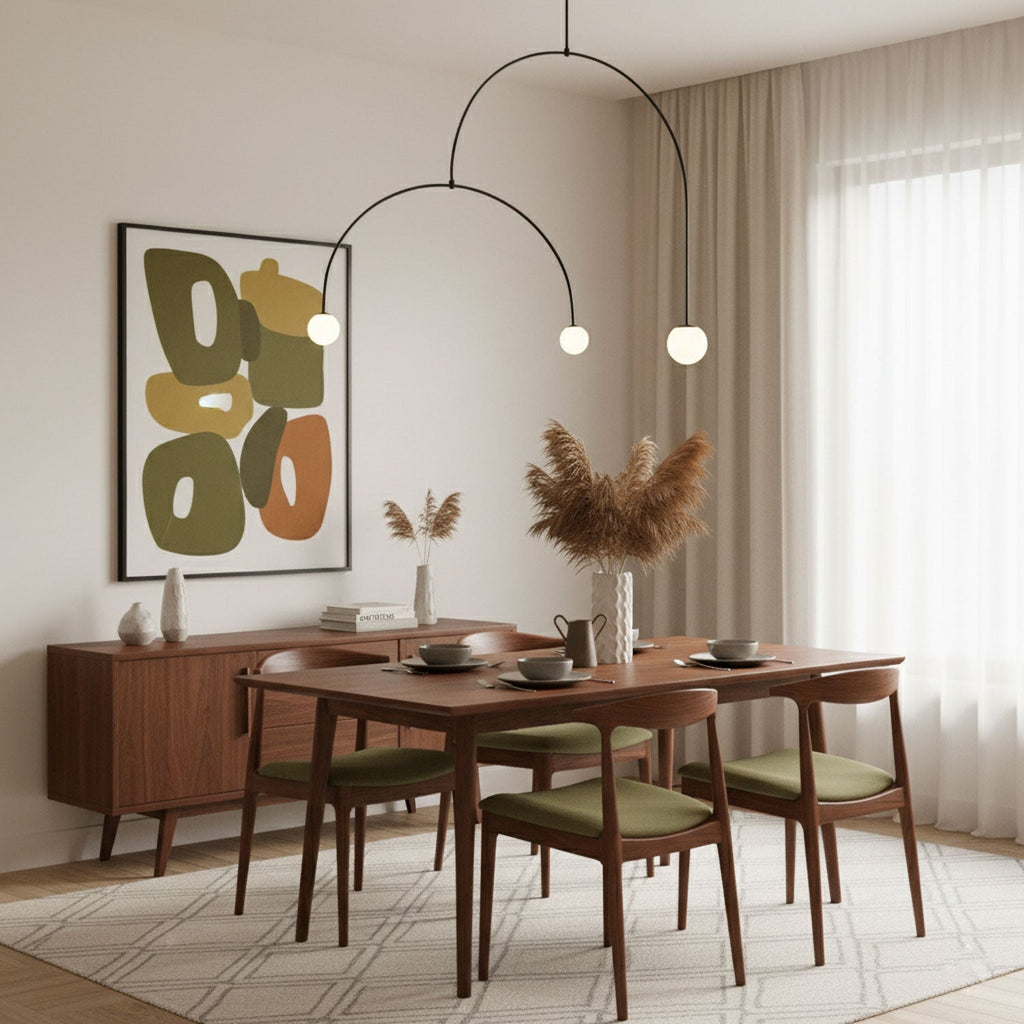 Graphic chandelier with opaline diffusers in black finish
