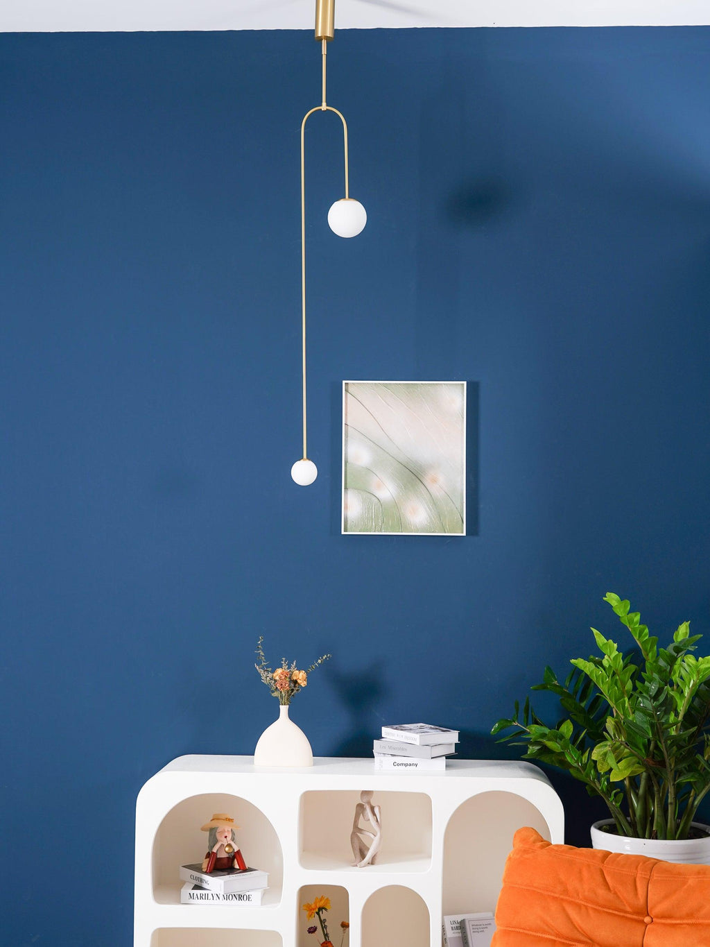 Chandelier, Mobile Opaline Glass Globes, Brass or Black, G9 and G4