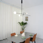 Chandelier, Mobile Opaline Glass Globes, Brass or Black, G9 and G4