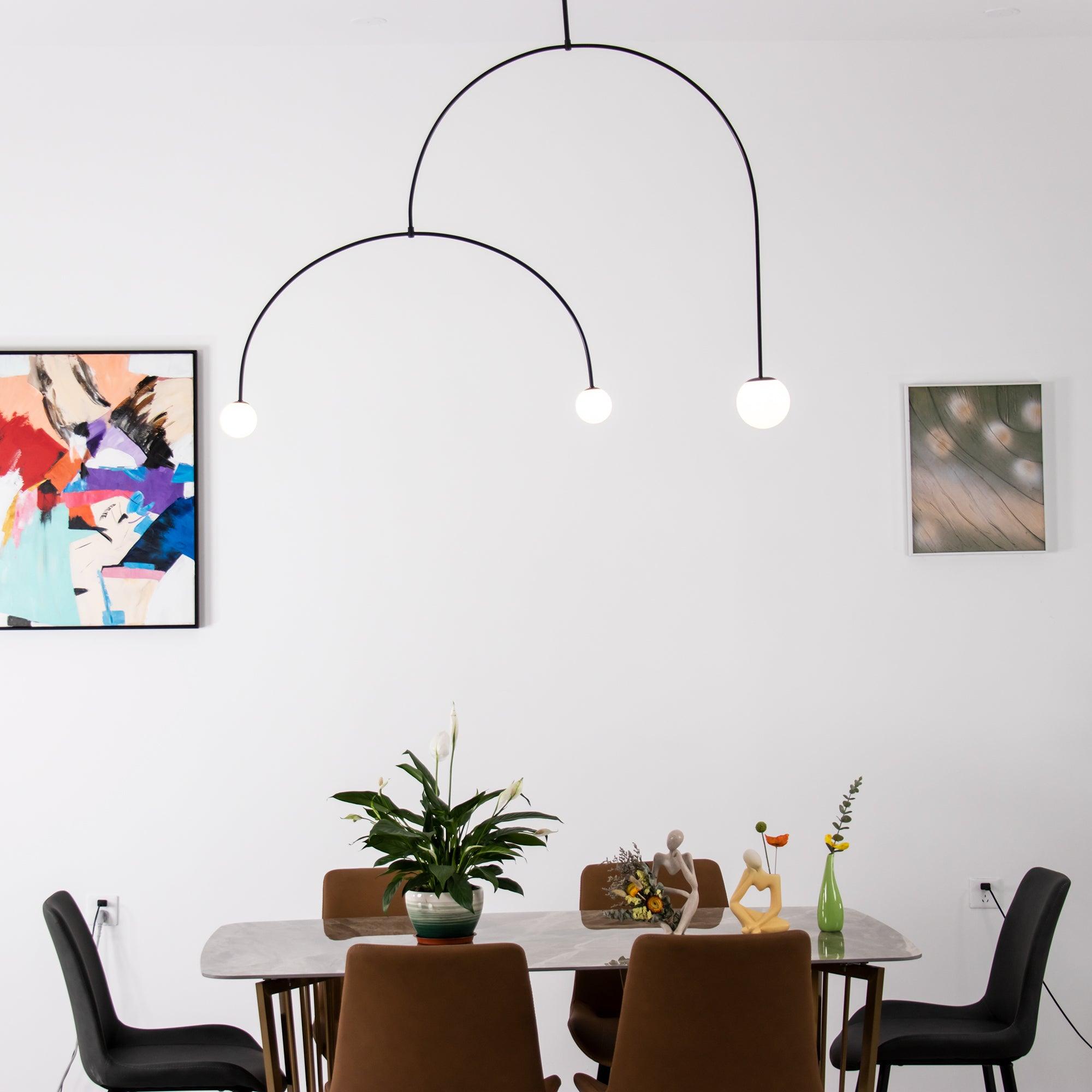 Chandelier, Mobile Opaline Glass Globes, Brass or Black, G9 and G4