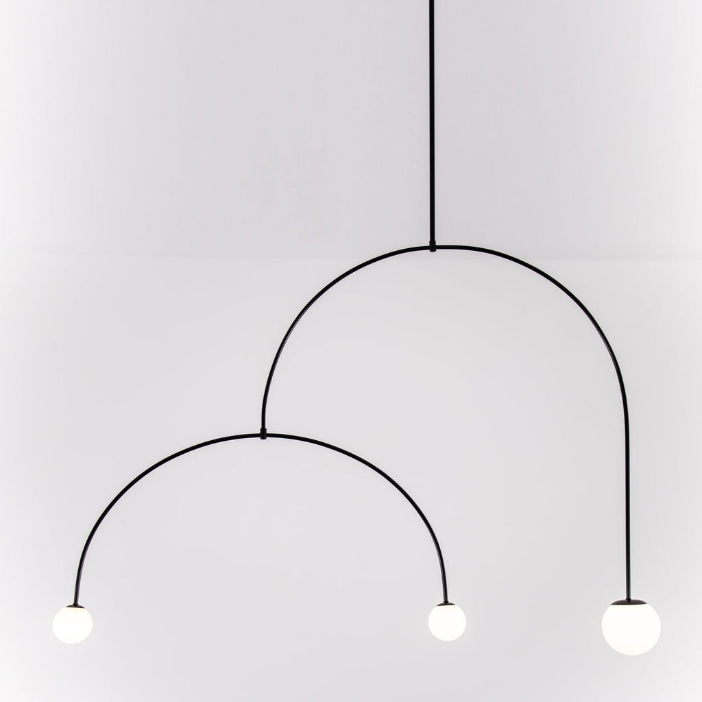 Chandelier, Mobile Opaline Glass Globes, Brass or Black, G9 and G4