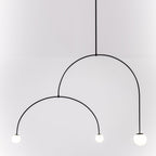 Chandelier, Mobile Opaline Glass Globes, Brass or Black, G9 and G4