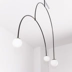 Chandelier, Mobile Opaline Glass Globes, Brass or Black, G9 and G4