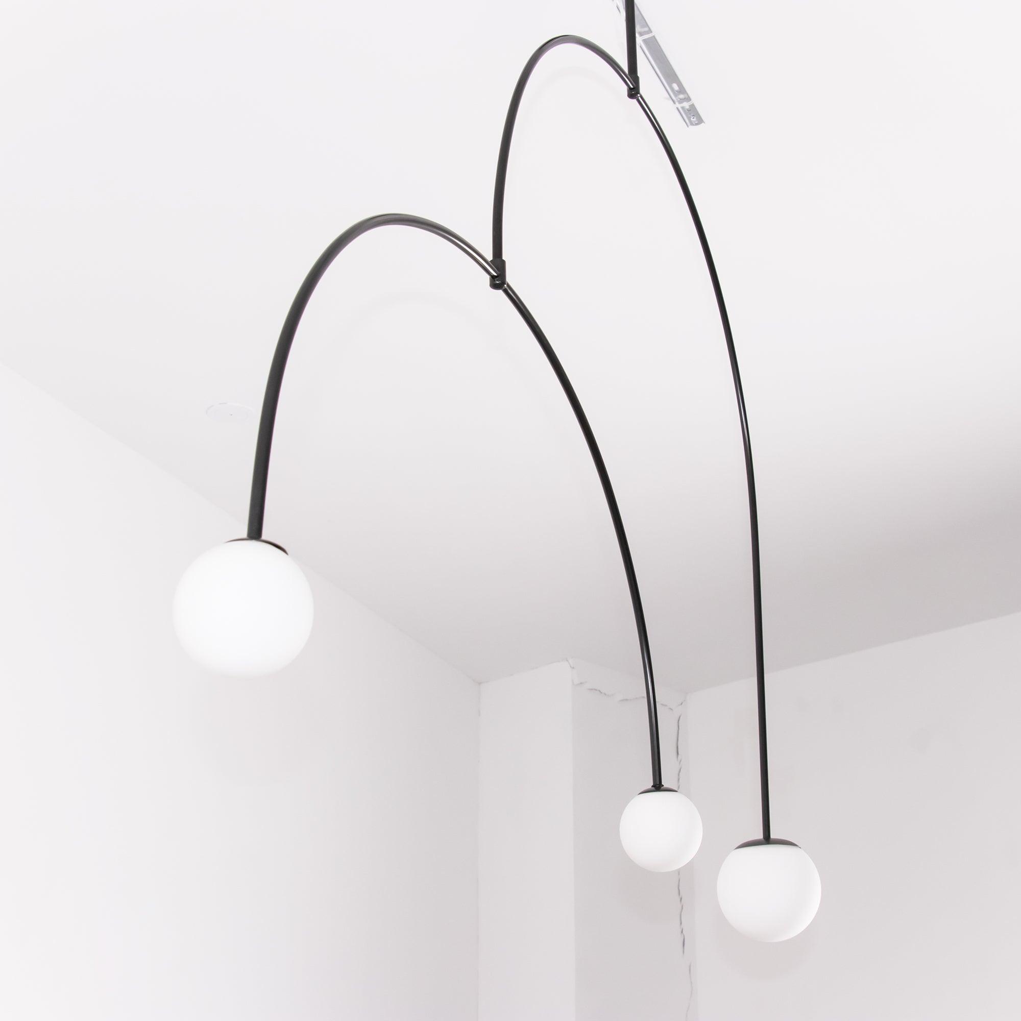 Chandelier, Mobile Opaline Glass Globes, Brass or Black, G9 and G4
