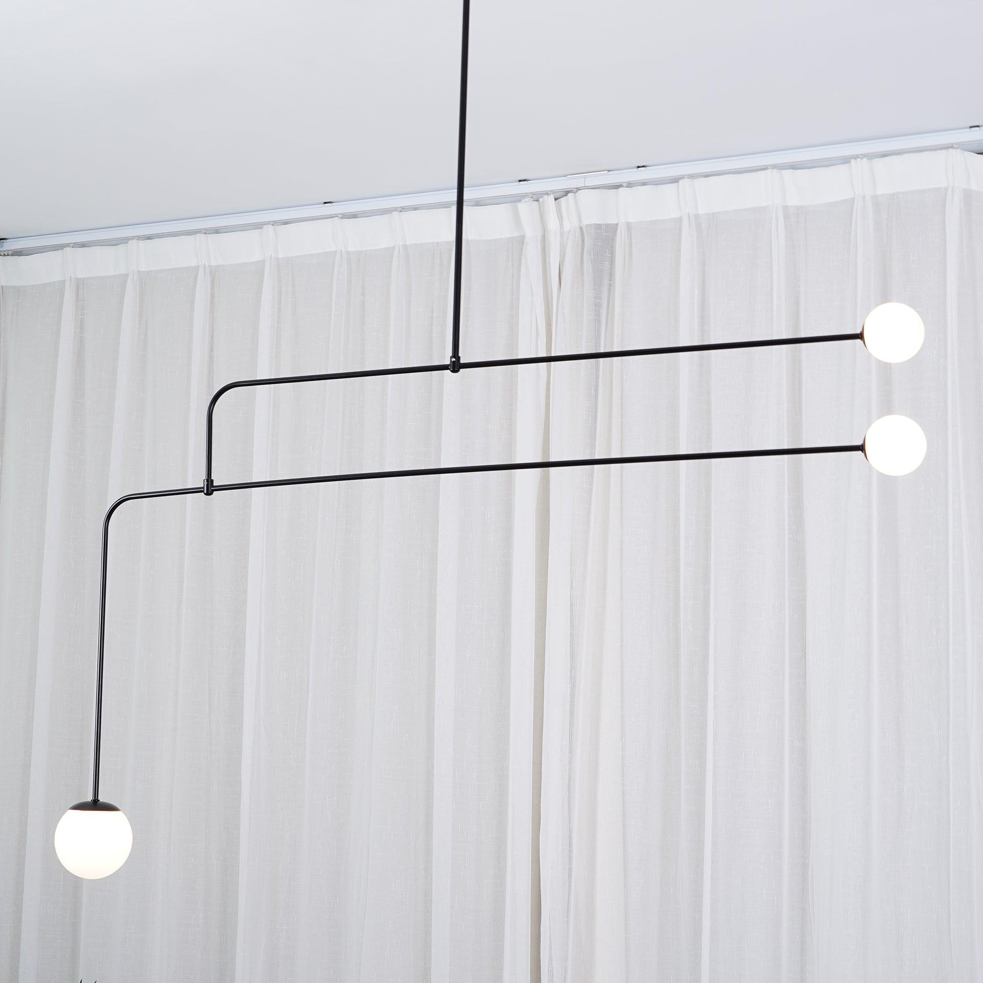 Chandelier, Mobile Opaline Glass Globes, Brass or Black, G9 and G4