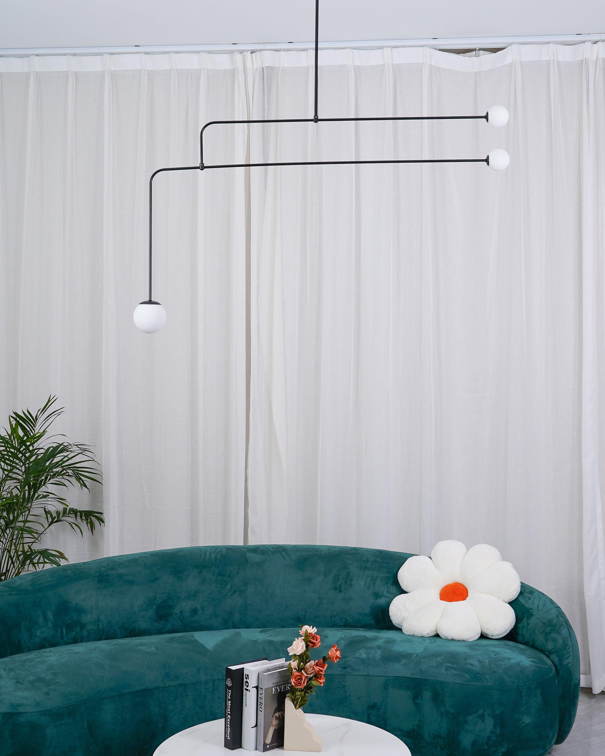 Chandelier, Mobile Opaline Glass Globes, Brass or Black, G9 and G4