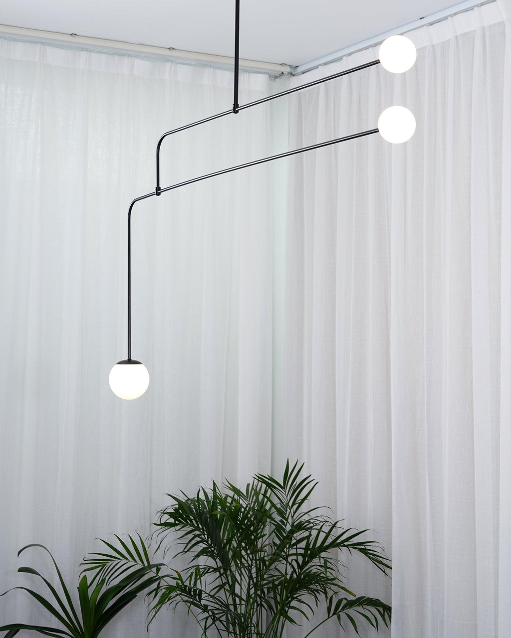 Chandelier, Mobile Opaline Glass Globes, Brass or Black, G9 and G4