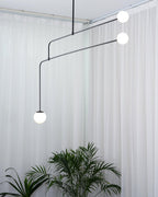 Chandelier, Mobile Opaline Glass Globes, Brass or Black, G9 and G4