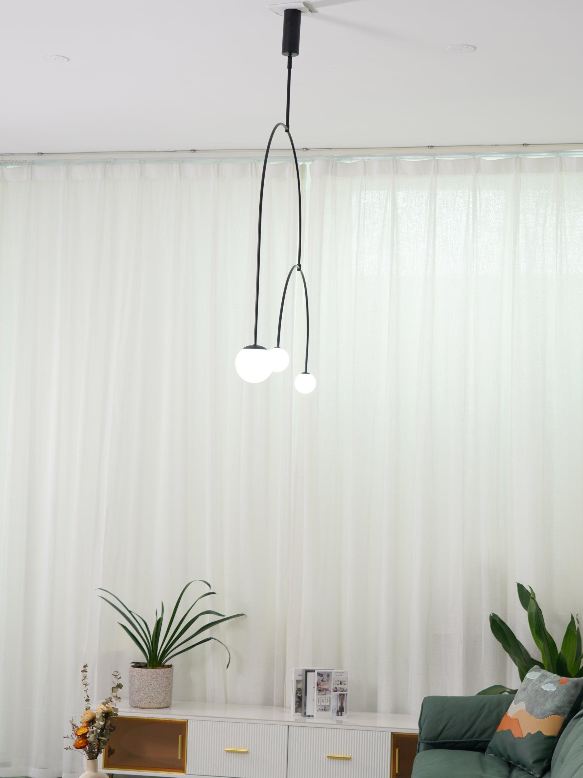 Chandelier, Mobile Opaline Glass Globes, Brass or Black, G9 and G4