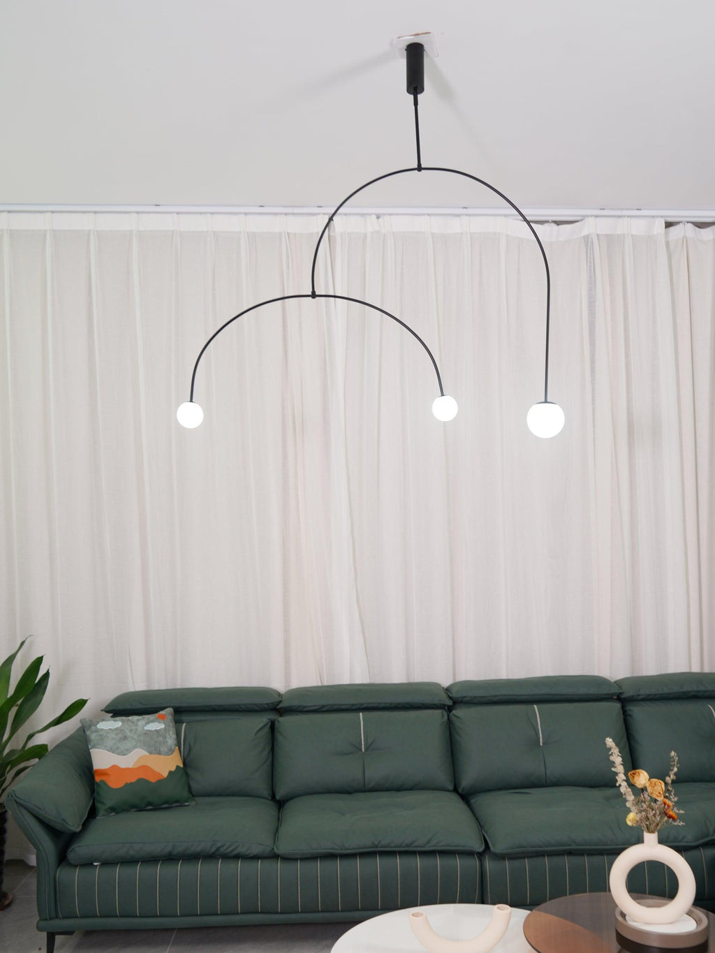 Chandelier, Mobile Opaline Glass Globes, Brass or Black, G9 and G4