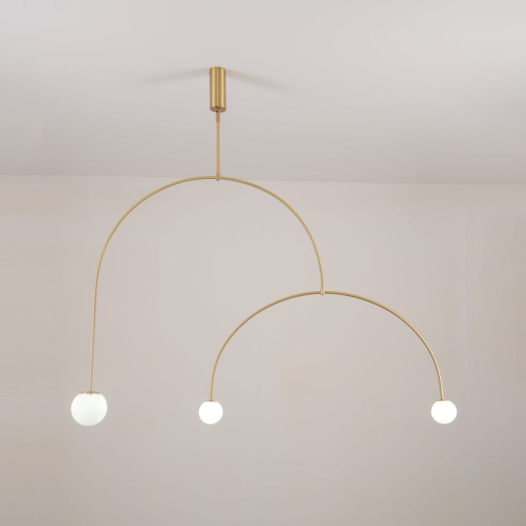 Chandelier, Mobile Opaline Glass Globes, Brass or Black, G9 and G4