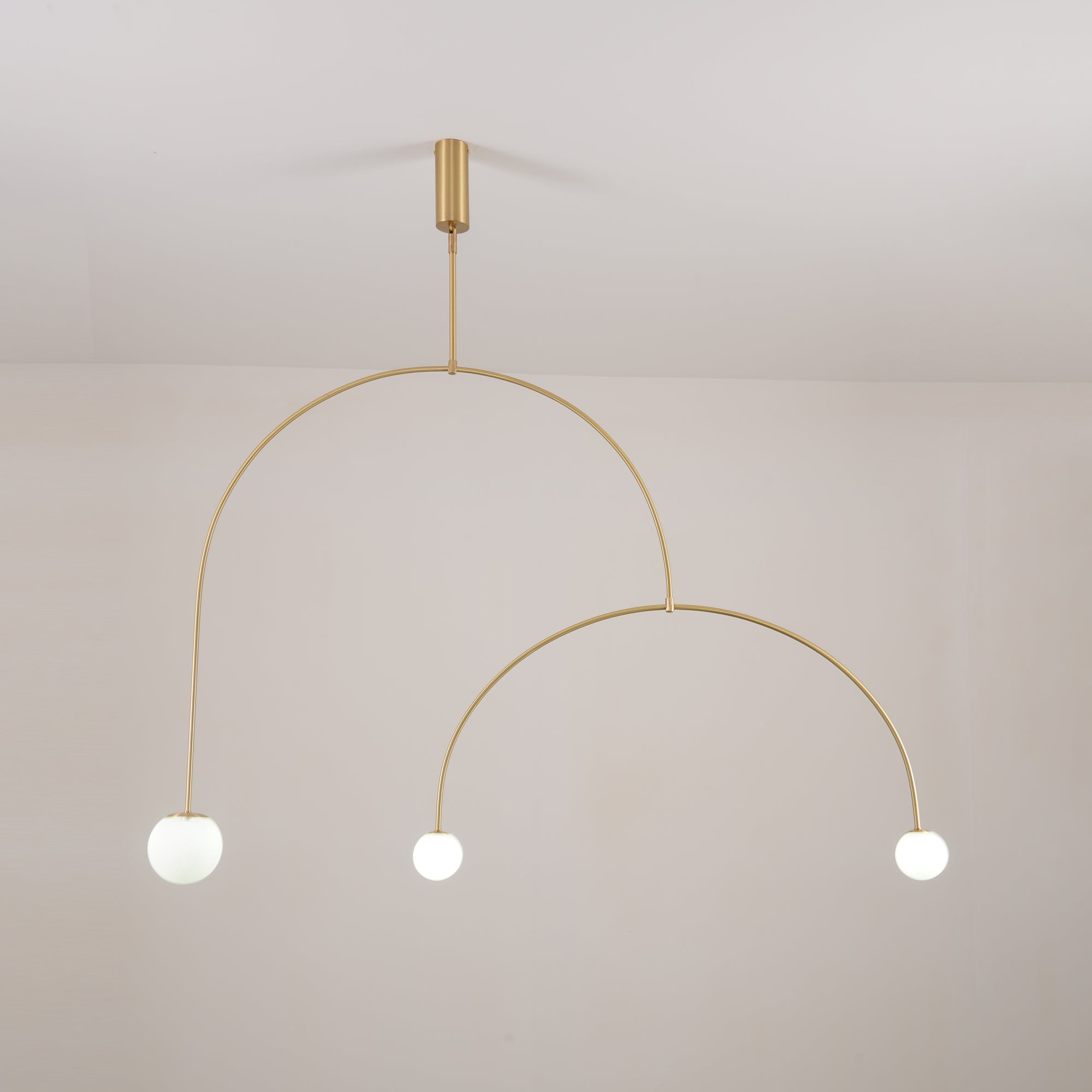 Chandelier, Mobile Opaline Glass Globes, Brass or Black, G9 and G4