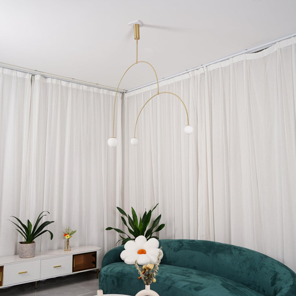 Chandelier, Mobile Opaline Glass Globes, Brass or Black, G9 and G4