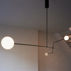 Chandelier, Mobile Opaline Glass Globes, Brass or Black, G9 and G4