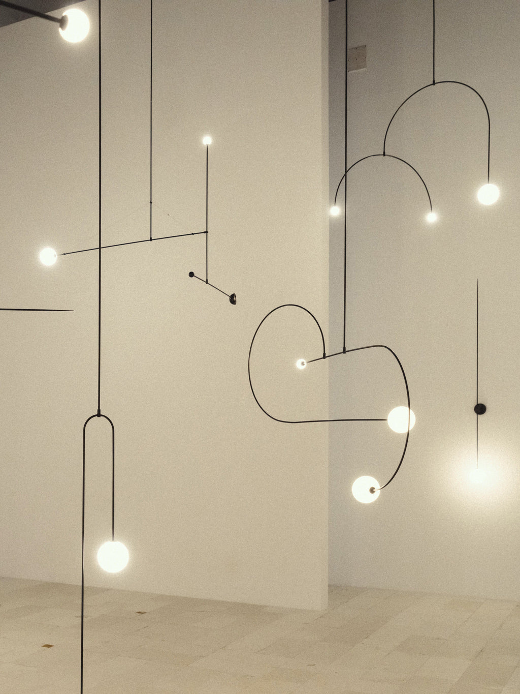 Chandelier, Mobile Opaline Glass Globes, Brass or Black, G9 and G4