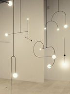 Chandelier, Mobile Opaline Glass Globes, Brass or Black, G9 and G4