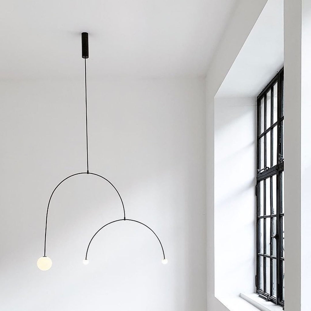 Chandelier, Mobile Opaline Glass Globes, Brass or Black, G9 and G4