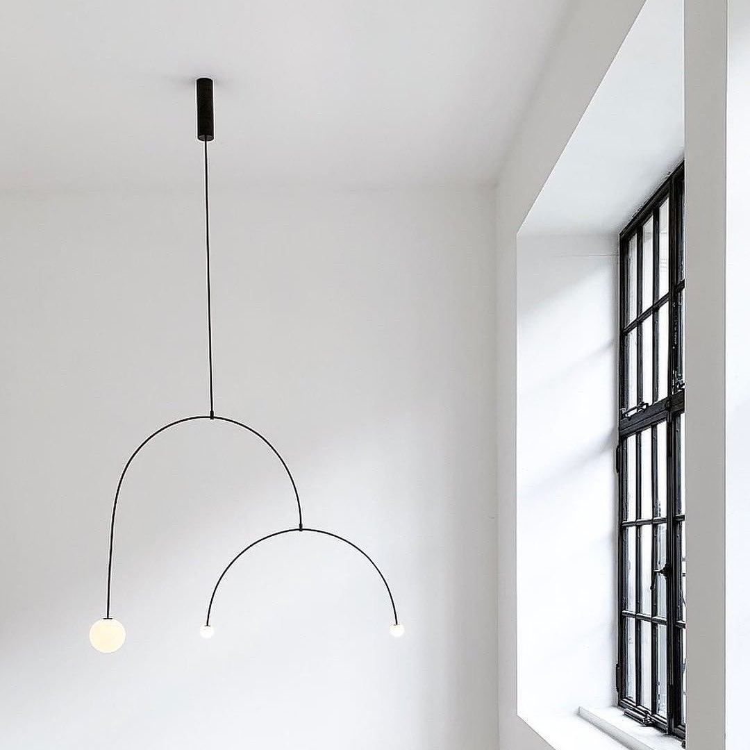 Chandelier, Mobile Opaline Glass Globes, Brass or Black, G9 and G4
