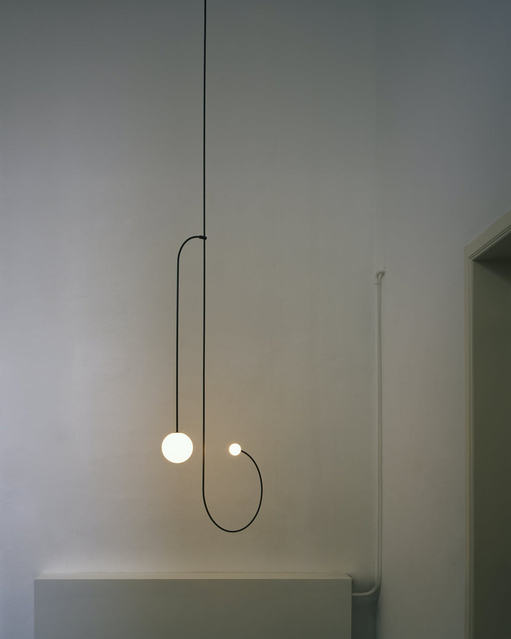 Chandelier, Mobile Opaline Glass Globes, Brass or Black, G9 and G4