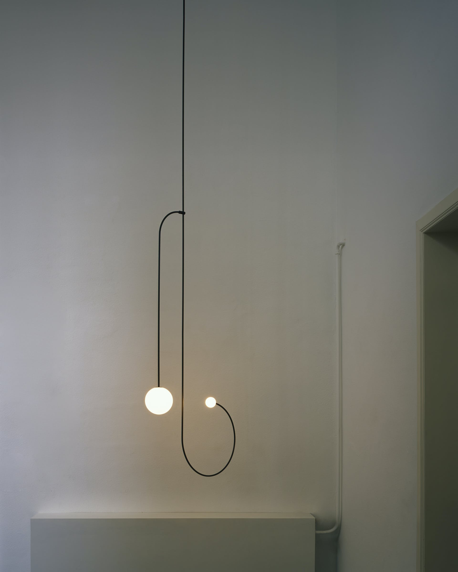 Chandelier, Mobile Opaline Glass Globes, Brass or Black, G9 and G4