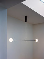 Chandelier, Mobile Opaline Glass Globes, Brass or Black, G9 and G4