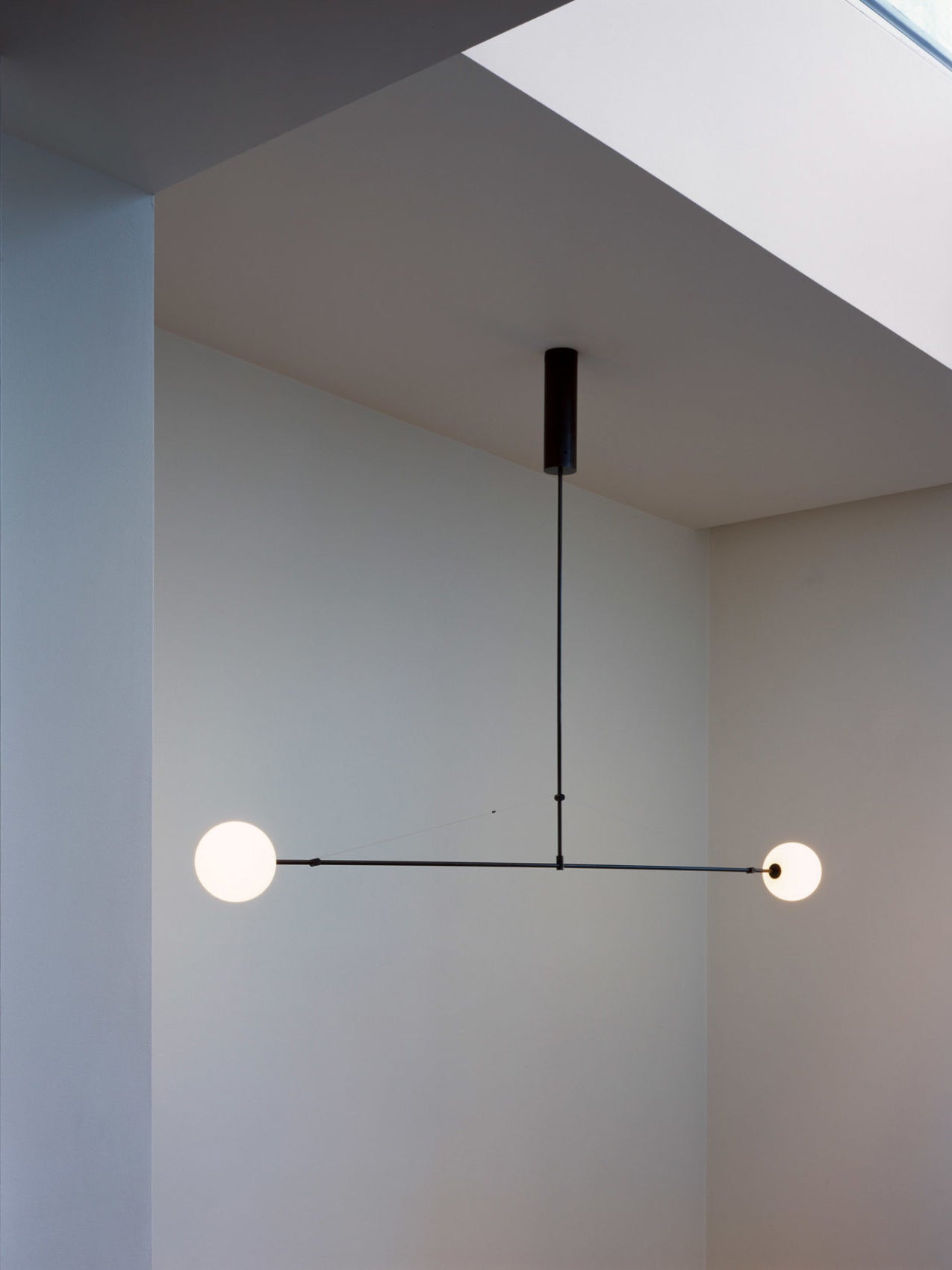 Chandelier, Mobile Opaline Glass Globes, Brass or Black, G9 and G4