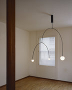 Chandelier, Mobile Opaline Glass Globes, Brass or Black, G9 and G4