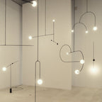 Chandelier, Mobile Opaline Glass Globes, Brass or Black, G9 and G4