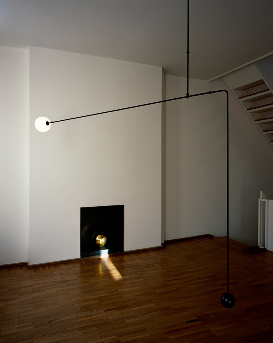 Chandelier, Mobile Opaline Glass Globes, Brass or Black, G9 and G4