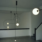 Chandelier, Mobile Opaline Glass Globes, Brass or Black, G9 and G4