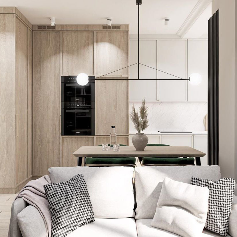 Chandelier, Mobile Opaline Glass Globes, Brass or Black, G9 and G4