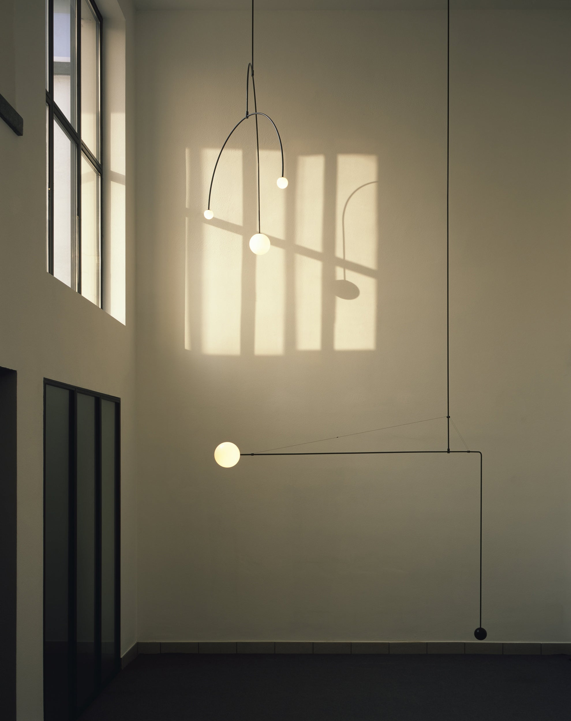 Chandelier, Mobile Opaline Glass Globes, Brass or Black, G9 and G4