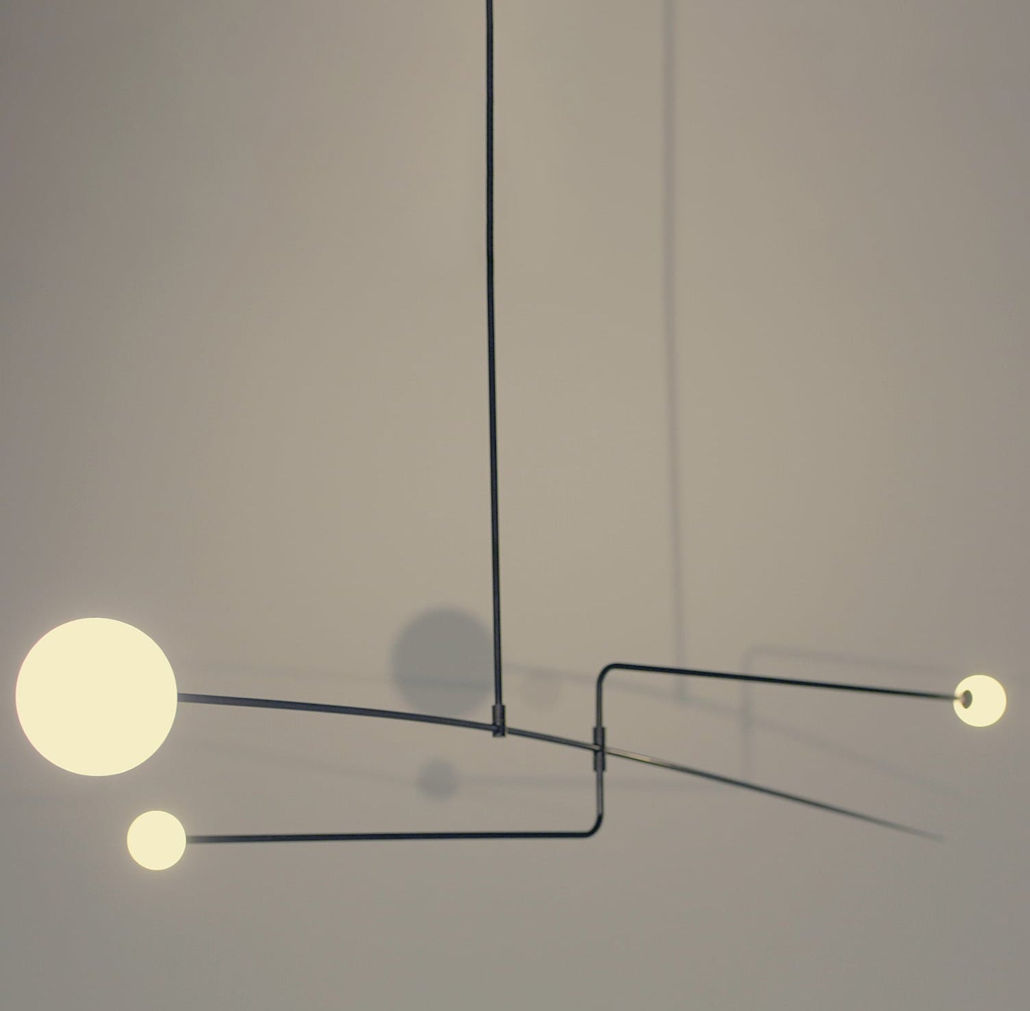 Chandelier, Mobile Opaline Glass Globes, Brass or Black, G9 and G4