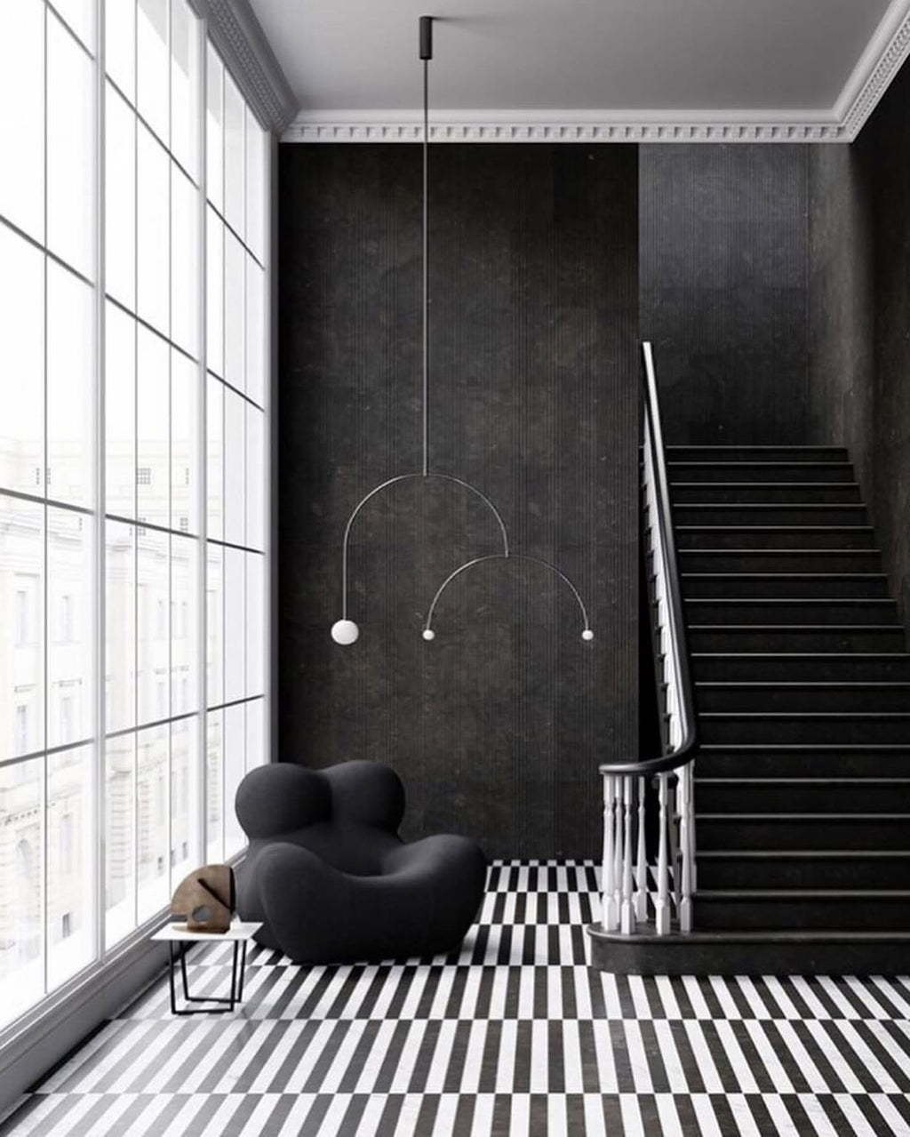 Chandelier, Mobile Opaline Glass Globes, Brass or Black, G9 and G4