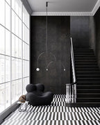 Chandelier, Mobile Opaline Glass Globes, Brass or Black, G9 and G4