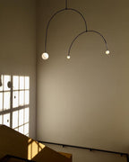 Chandelier, Mobile Opaline Glass Globes, Brass or Black, G9 and G4