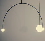 Chandelier, Mobile Opaline Glass Globes, Brass or Black, G9 and G4