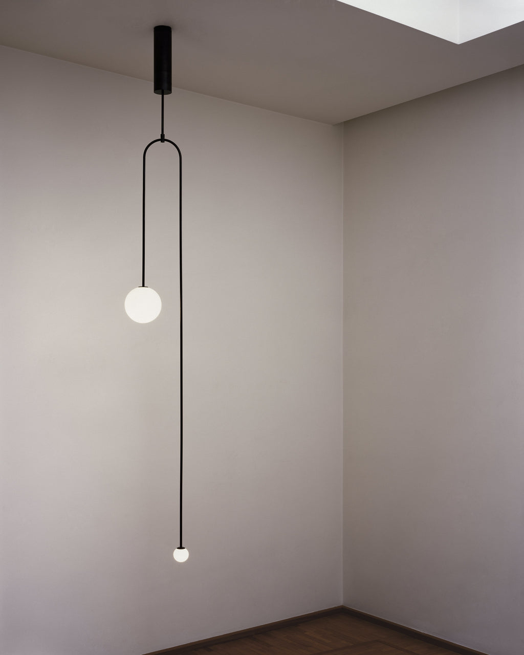 Chandelier, Mobile Opaline Glass Globes, Brass or Black, G9 and G4