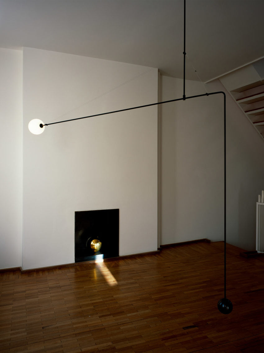 Chandelier, Mobile Opaline Glass Globes, Brass or Black, G9 and G4