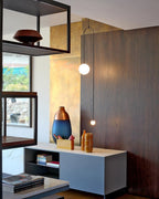 Chandelier, Mobile Opaline Glass Globes, Brass or Black, G9 and G4