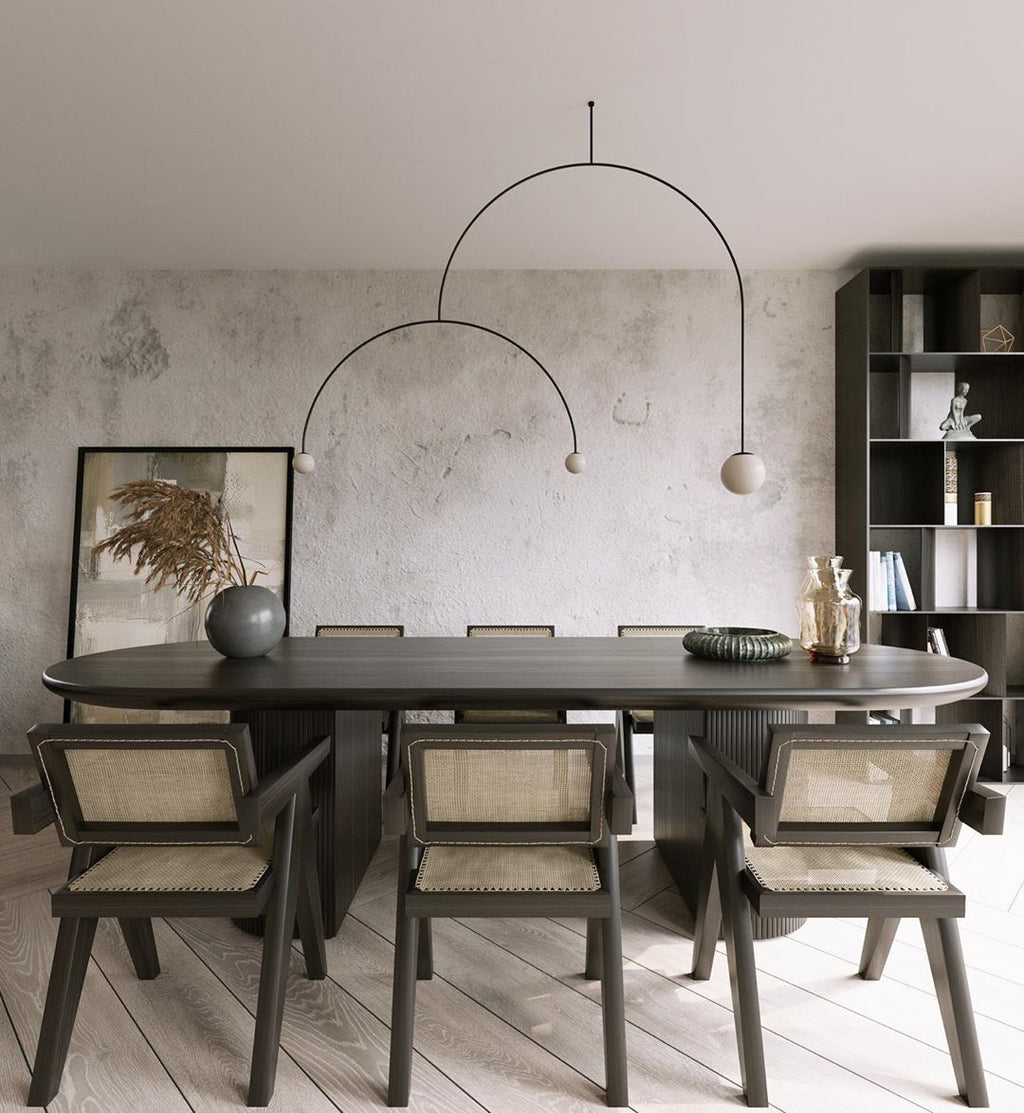Chandelier, Mobile Opaline Glass Globes, Brass or Black, G9 and G4