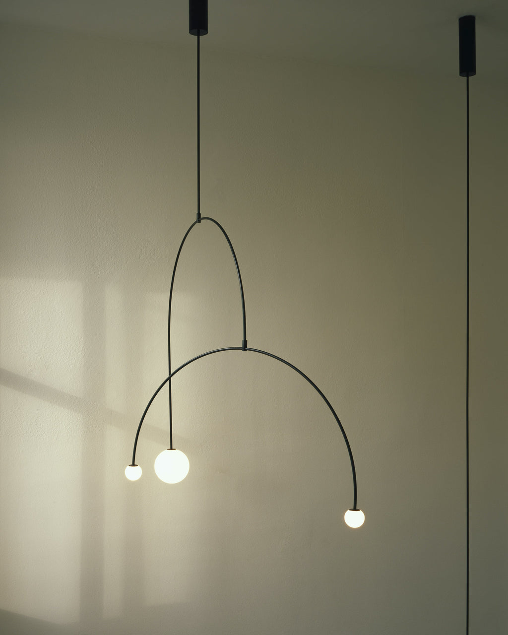 Chandelier, Mobile Opaline Glass Globes, Brass or Black, G9 and G4